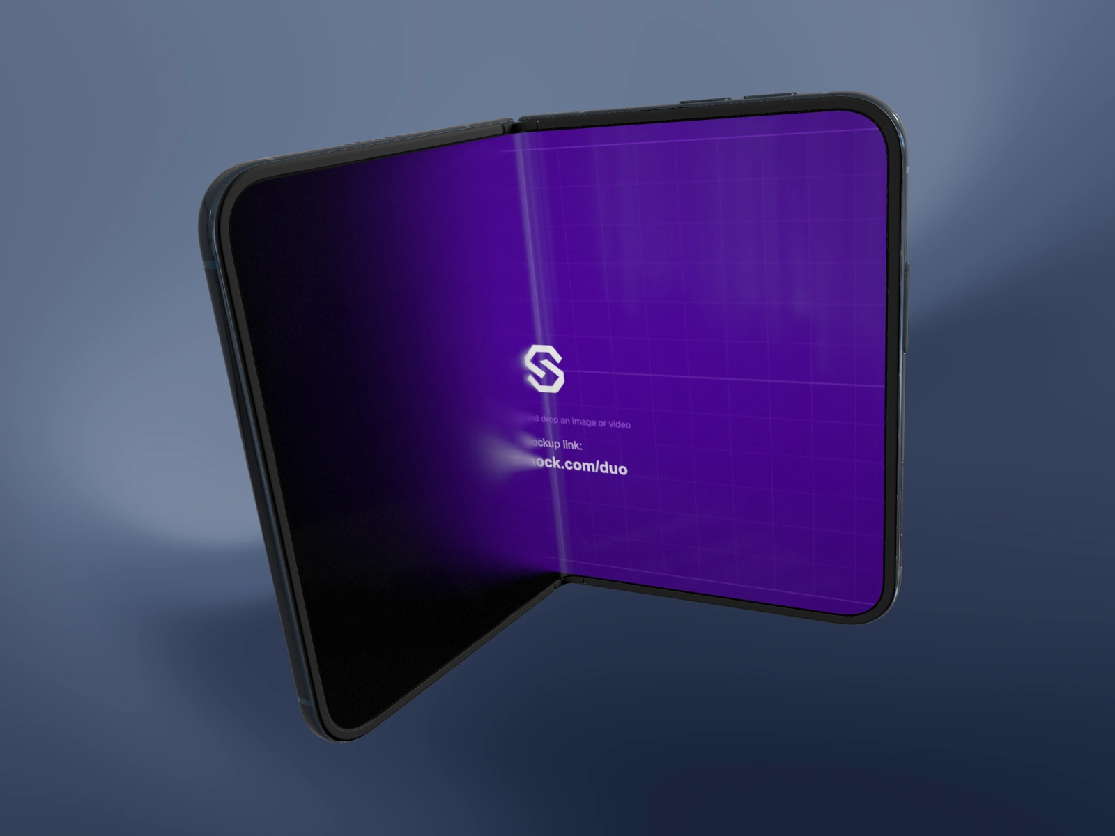 Partially folded Night Sky iPhone Duo with illuminated metal edges in a dark studio