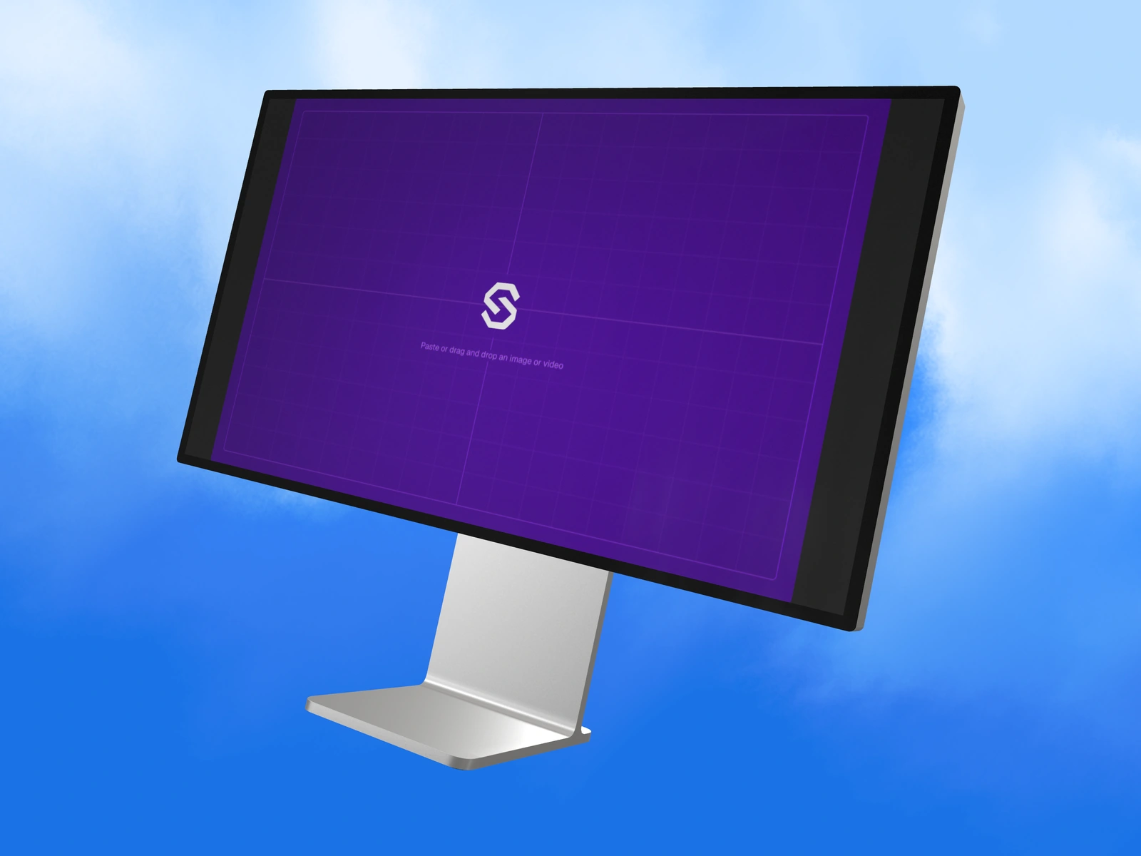 Pro Display XDR mockup showing a wide screen and a lit metallic stand
