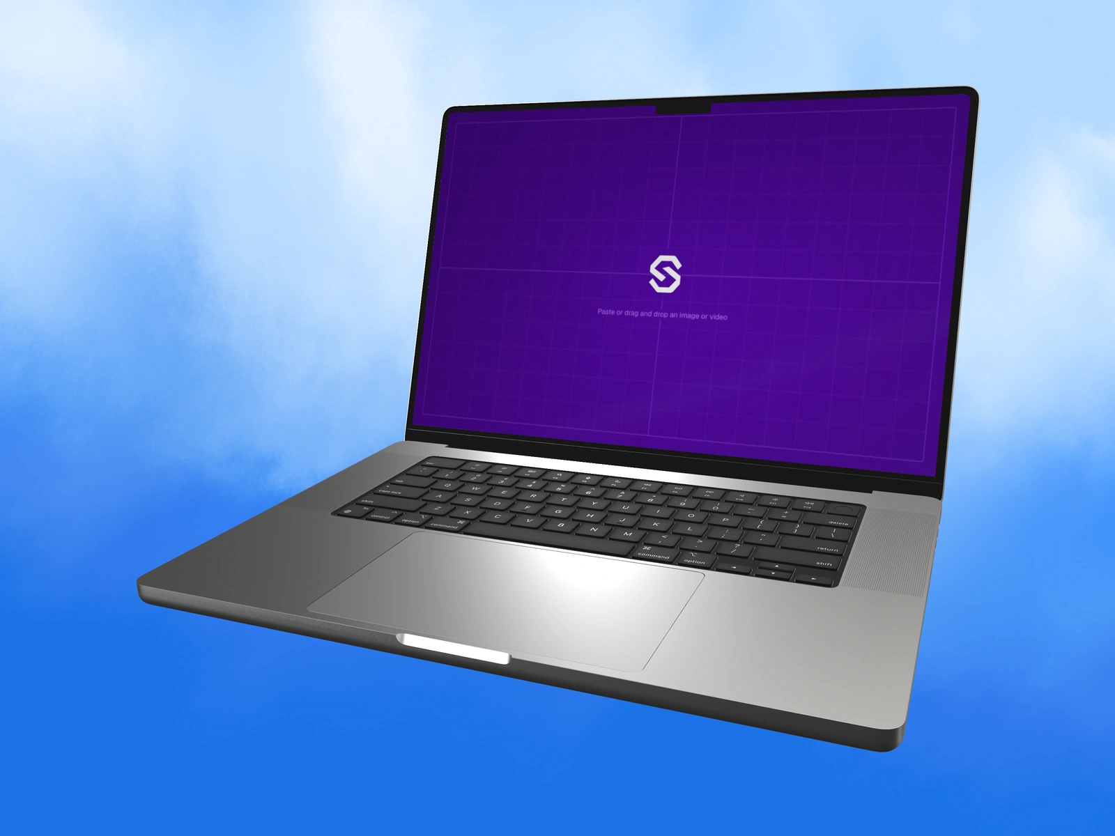 MacBook Pro M3 mockup with a directional reflection across its metallic keyboard deck