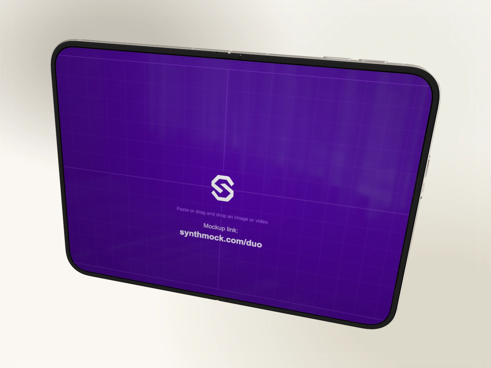 Open Star White iPhone Duo with purple SynthMock screen artwork against a pearl studio background
